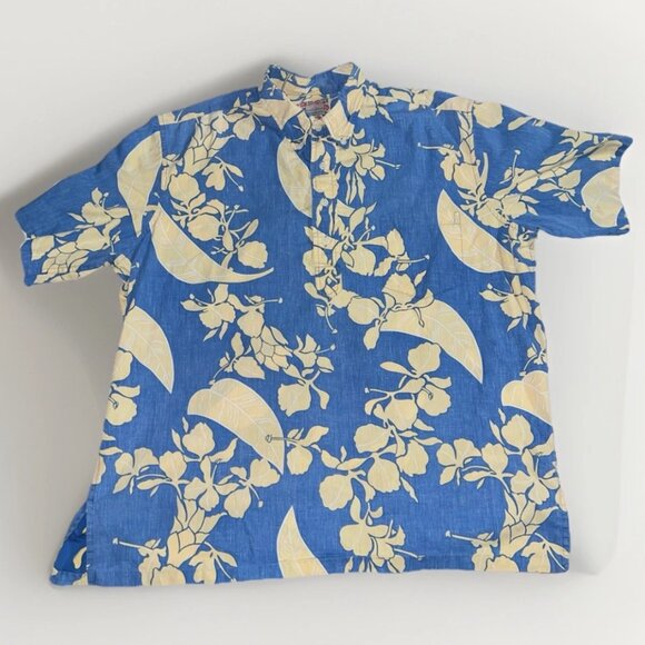 Reyn Spooner Commemorative Classics Blue Yellow Hawaiian Reverse Print Shirt M - Picture 1 of 4